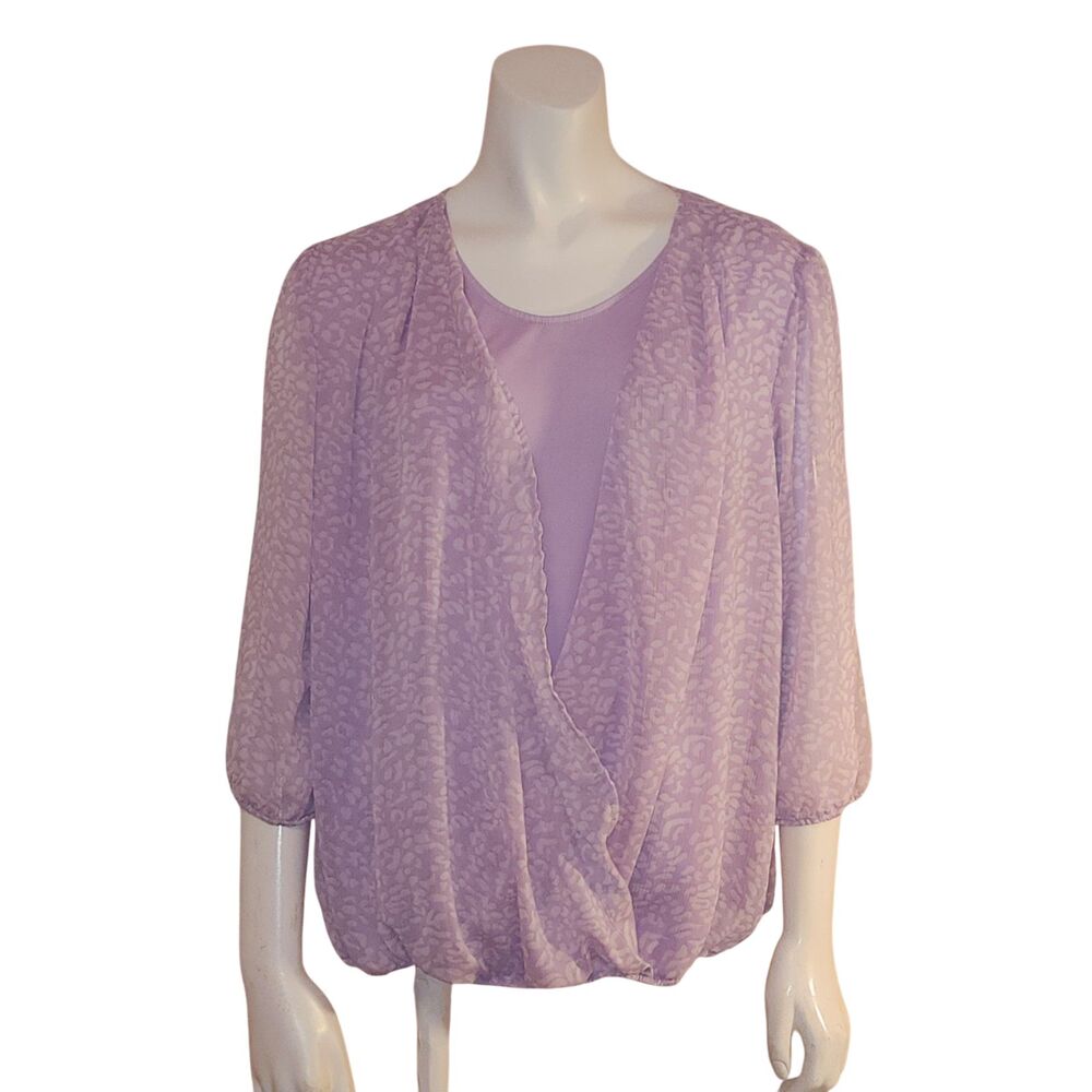 BLAIR Purple Animal Print Wrap Front Layered Look Blouse Womens Size Medium